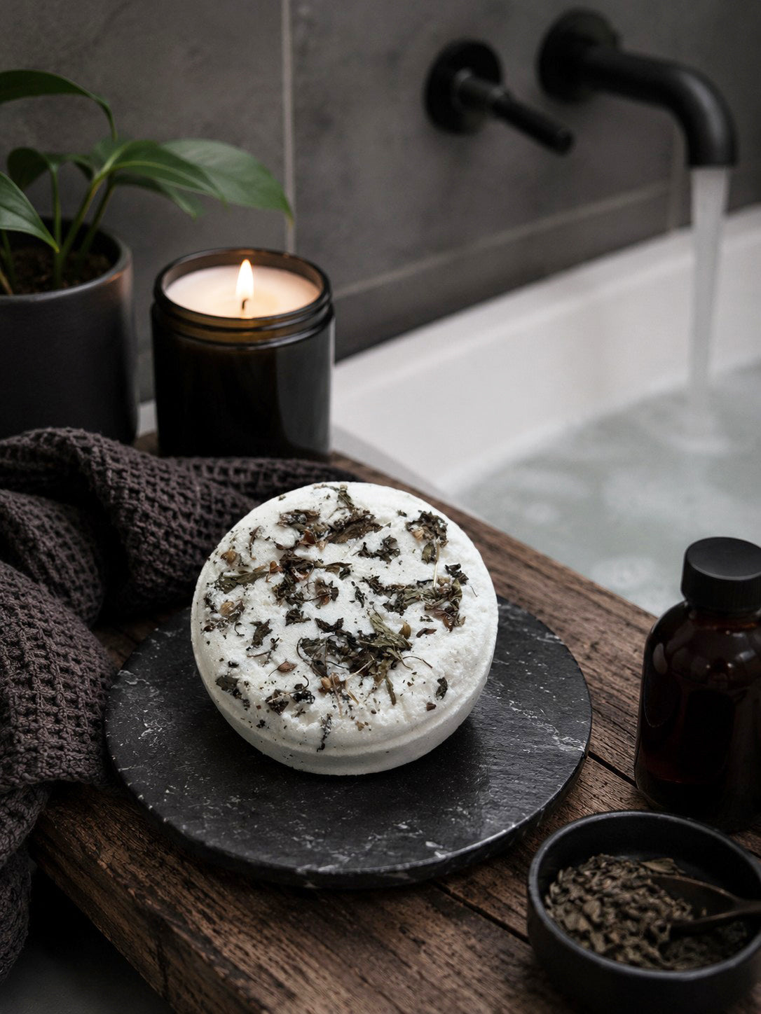 Frankincense + Cedarwood + Patchouli + Lavender with Tulsi Leaf Bath Bomb