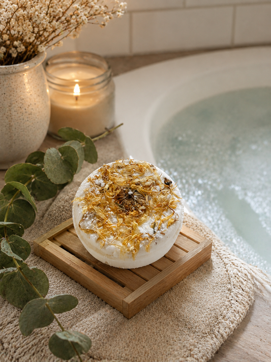 Lemongrass + Lavender + Eucalyptus with Calendula Bath Bomb