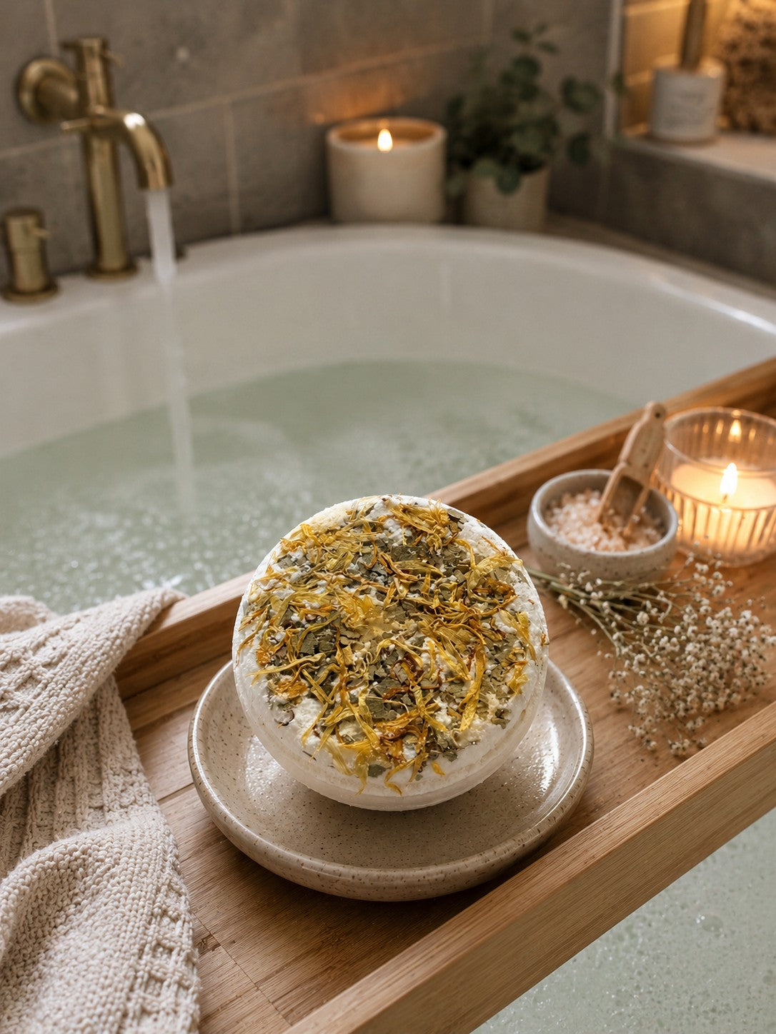 Peppermint + Eucalyptus + Lemon with Crushed Eucalyptus and Lemon Zest Bath Bomb